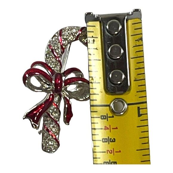 Candy Cane Rhinestone Bow Swarovski Crystal Holiday Gold Tone Brooch NEW IN BOX - Picture 6 of 12
